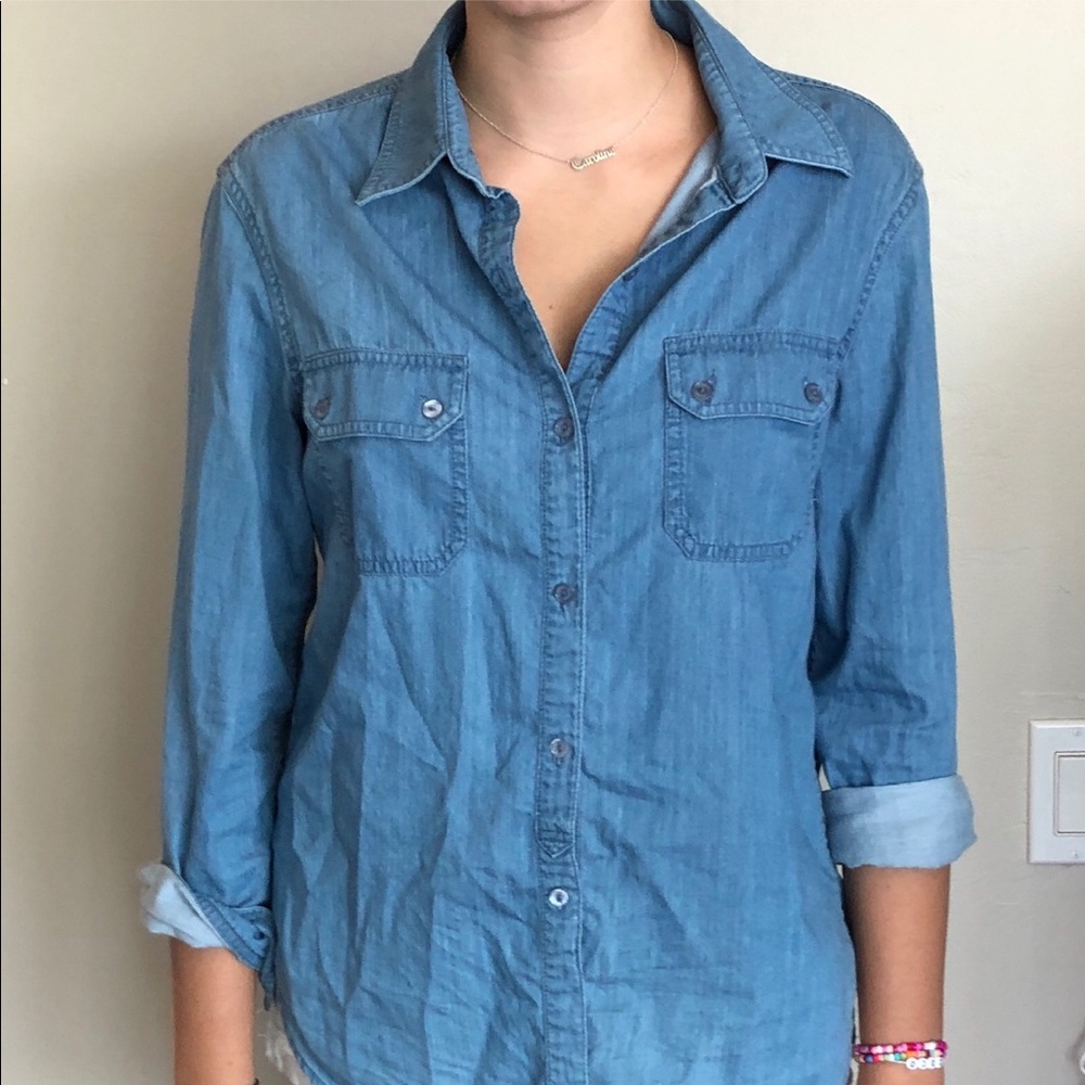 vince denim button up shirt